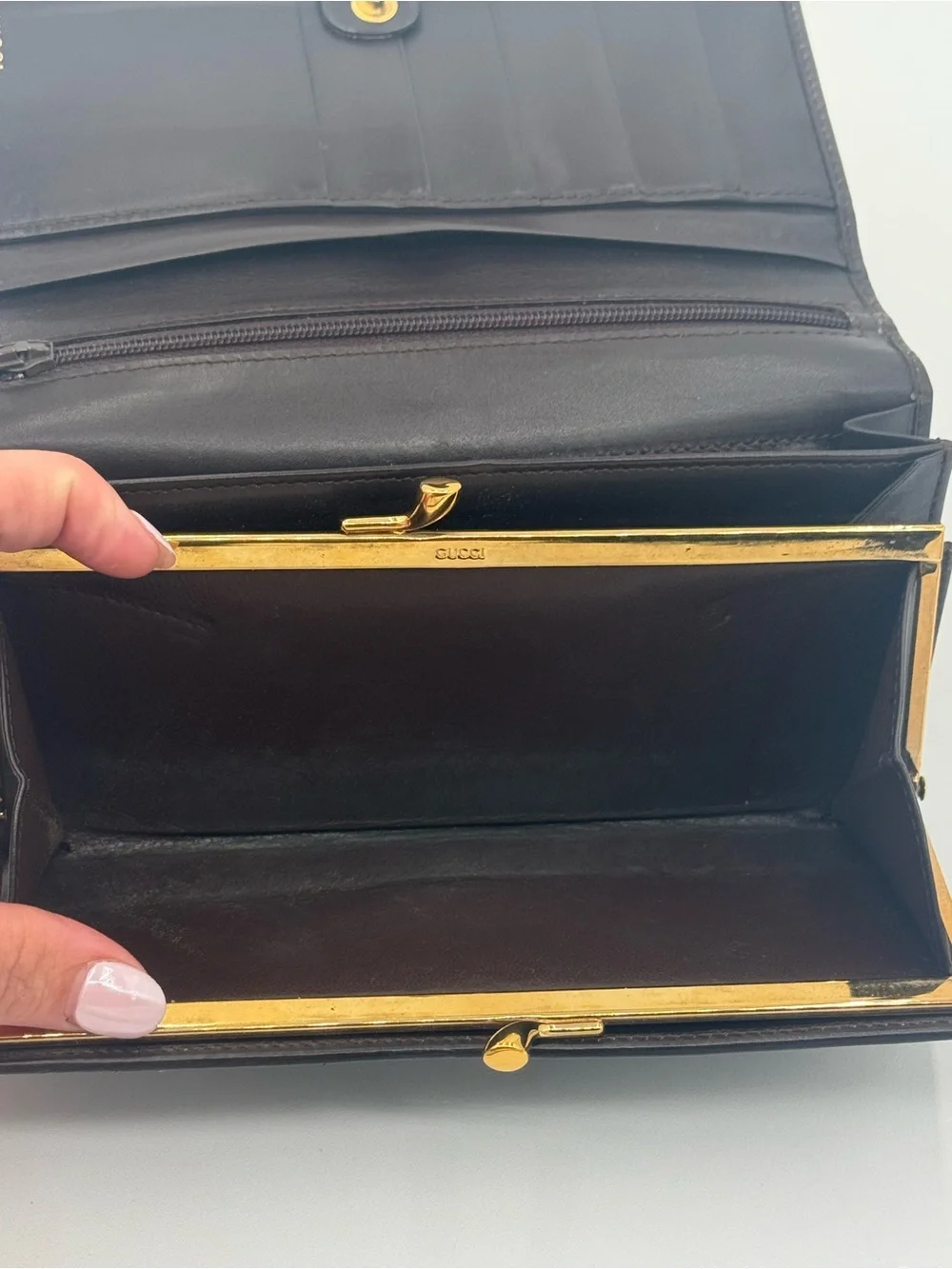 GUCCI Horsebit Long Wallet Clutch Tainted Indigo/Brown Leather Gold Hardware - Picture 6 of 10